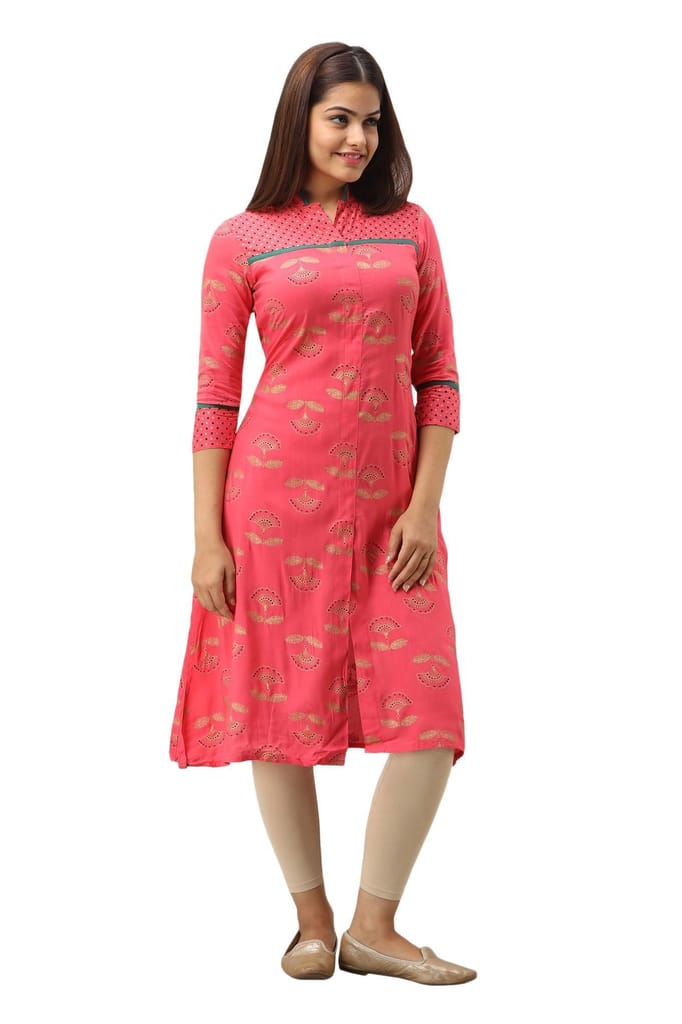 JAIPURETHNICWEAVES Women's Rayon Floral Printed A-Line Kurta