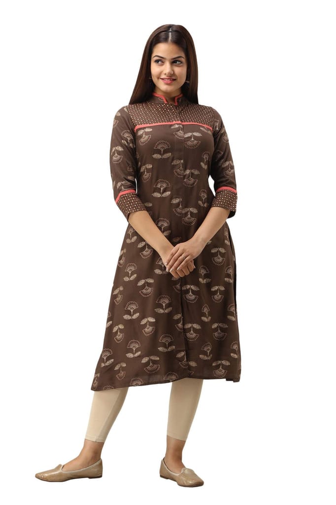 JAIPURETHNICWEAVES Women's Rayon Floral Printed A-Line Kurta