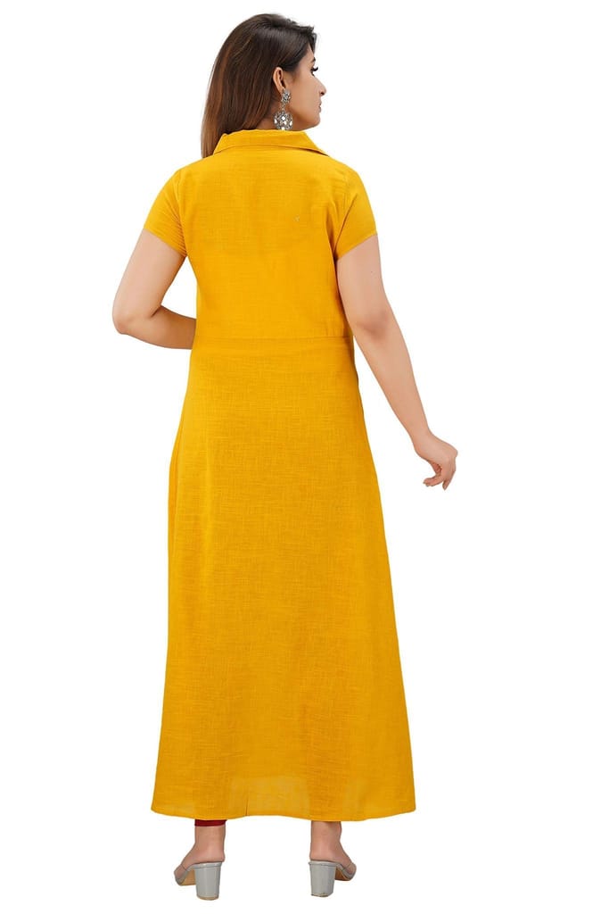 JAIPURETHNICWEAVES Women's Cotton Slub Embroidered A-Line Kurta