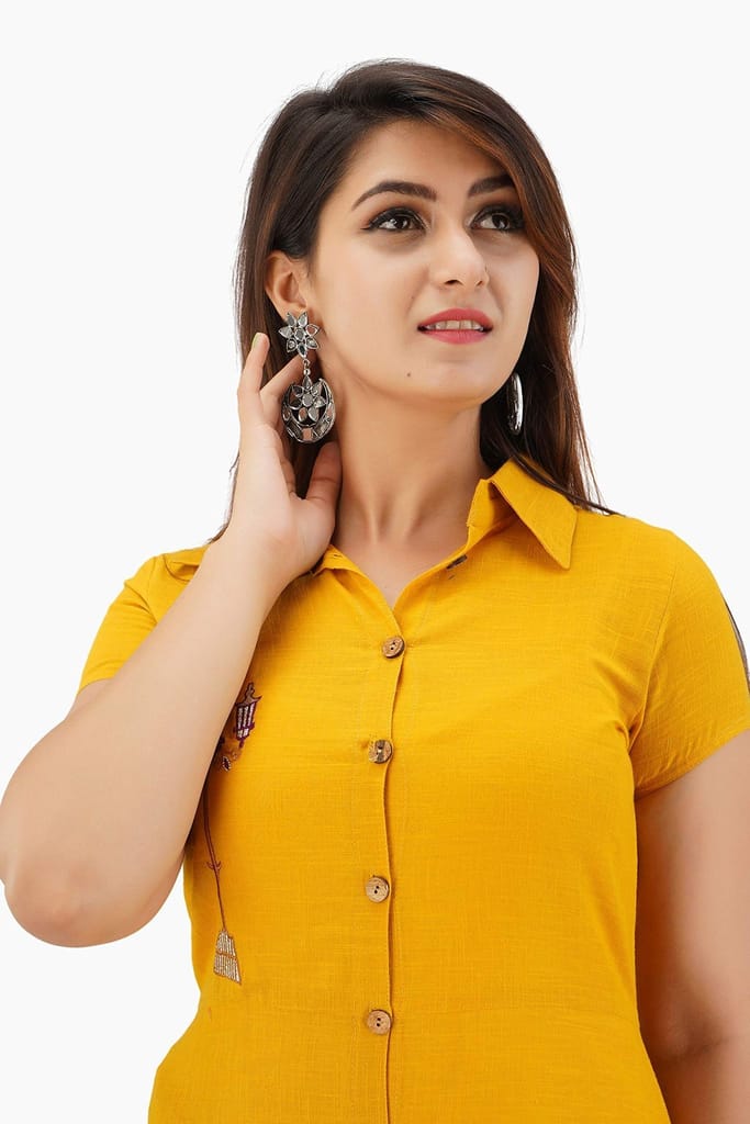 JAIPURETHNICWEAVES Women's Cotton Slub Embroidered A-Line Kurta