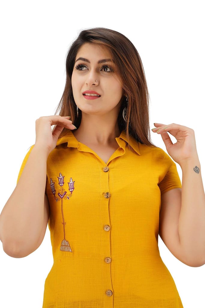 JAIPURETHNICWEAVES Women's Cotton Slub Embroidered A-Line Kurta