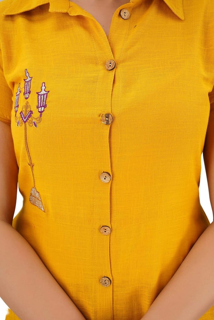 JAIPURETHNICWEAVES Women's Cotton Slub Embroidered A-Line Kurta