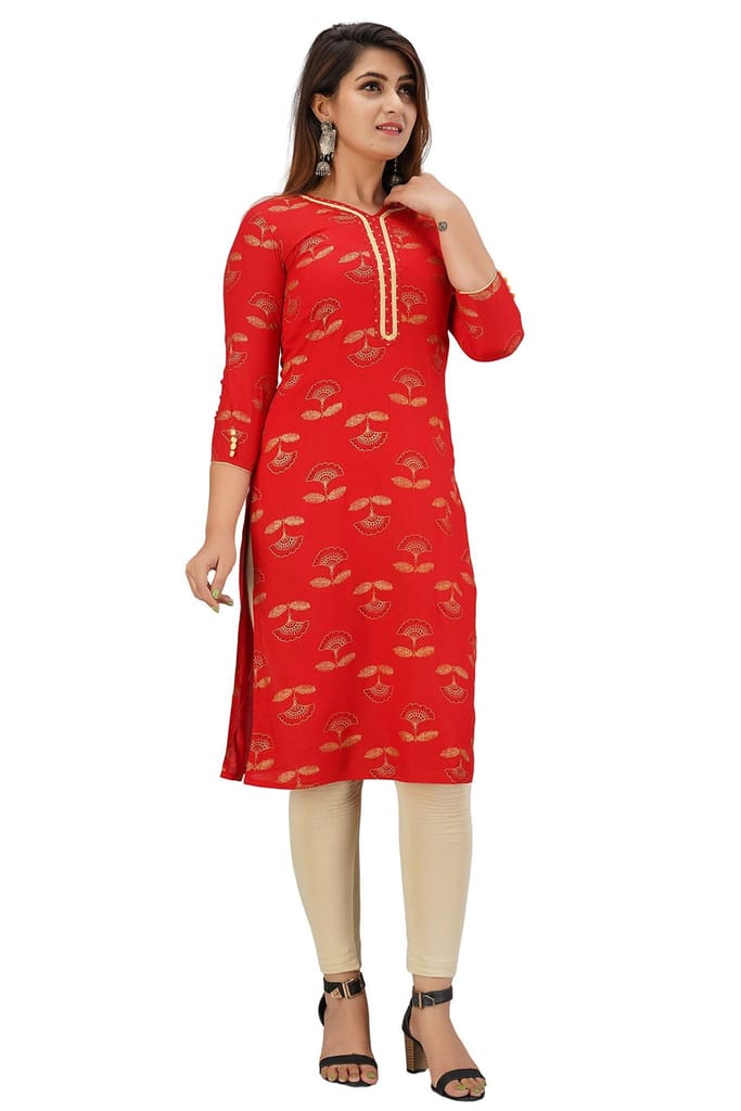 JAIPURETHNICWEAVES Women's Rayon Buti Printed Straight Kurta
