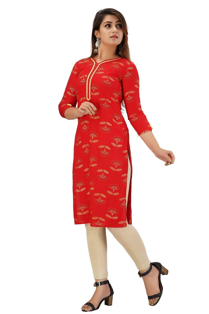 JAIPURETHNICWEAVES Women's Rayon Buti Printed Straight Kurta
