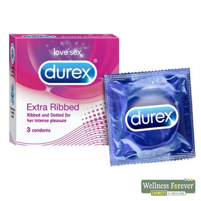 Durex Love Sex Condoms, Extra Ribbed, 3 pcs