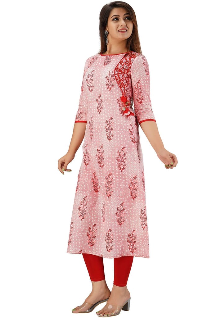 JAIPURETHNICWEAVES Women's Cotton Cambric Floral Printed Straight Kurta