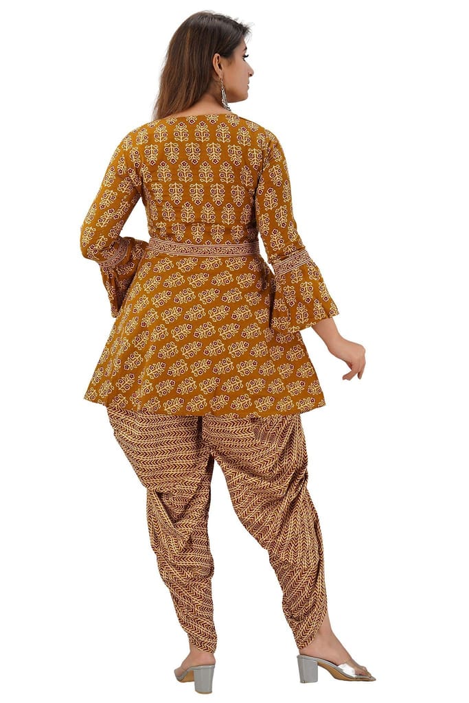 JAIPURETHNICWEAVES Women's Cotton Cambric Floral Printed A-Line Kurta Dhoti & Dupatta Set