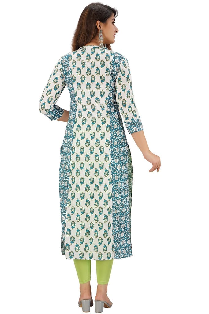 JAIPURETHNICWEAVES Women's Cotton Cambric Embroidered Straight Kurta