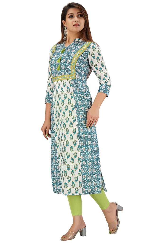JAIPURETHNICWEAVES Women's Cotton Cambric Embroidered Straight Kurta