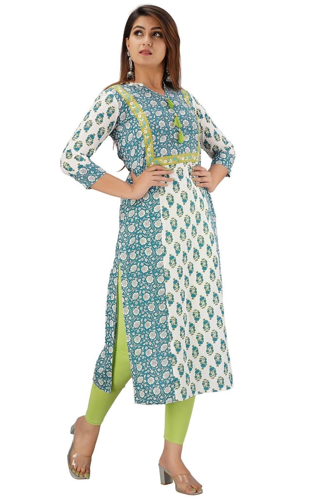 JAIPURETHNICWEAVES Women's Cotton Cambric Embroidered Straight Kurta