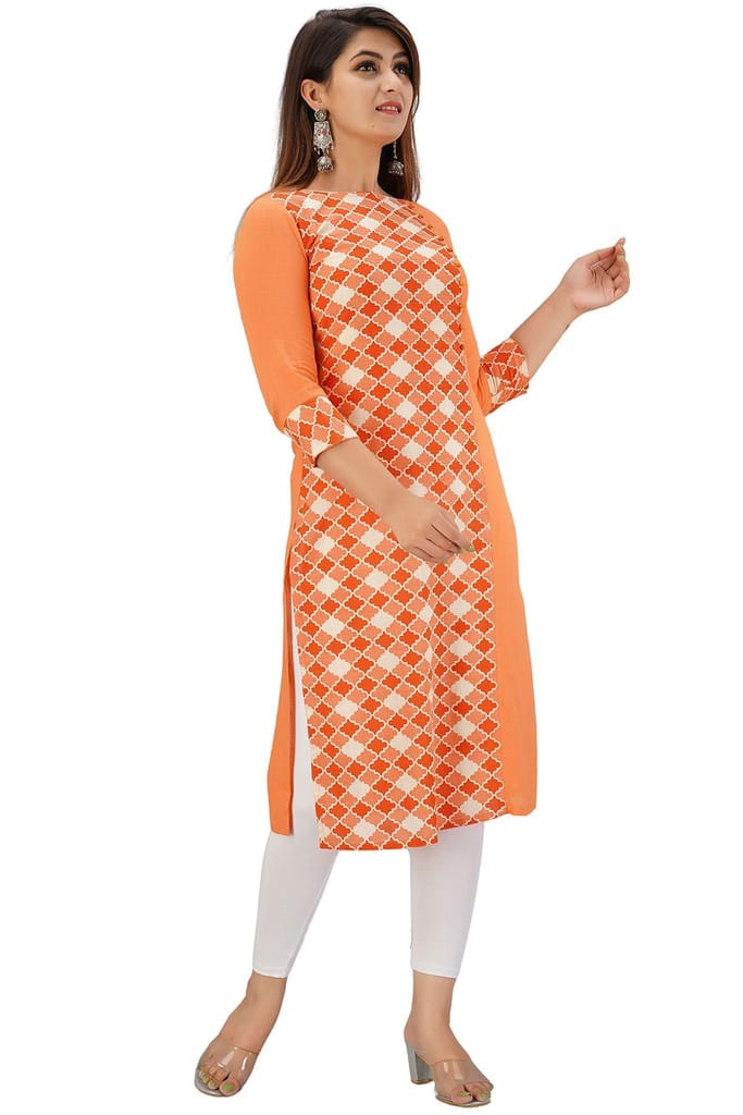 JAIPURETHNICWEAVES Women's Cotton Slub Geometric Printed Straight Kurta