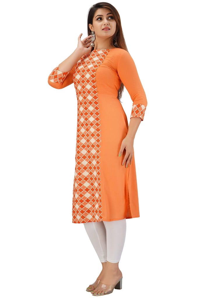 JAIPURETHNICWEAVES Women's Cotton Slub Geometric Printed Straight Kurta