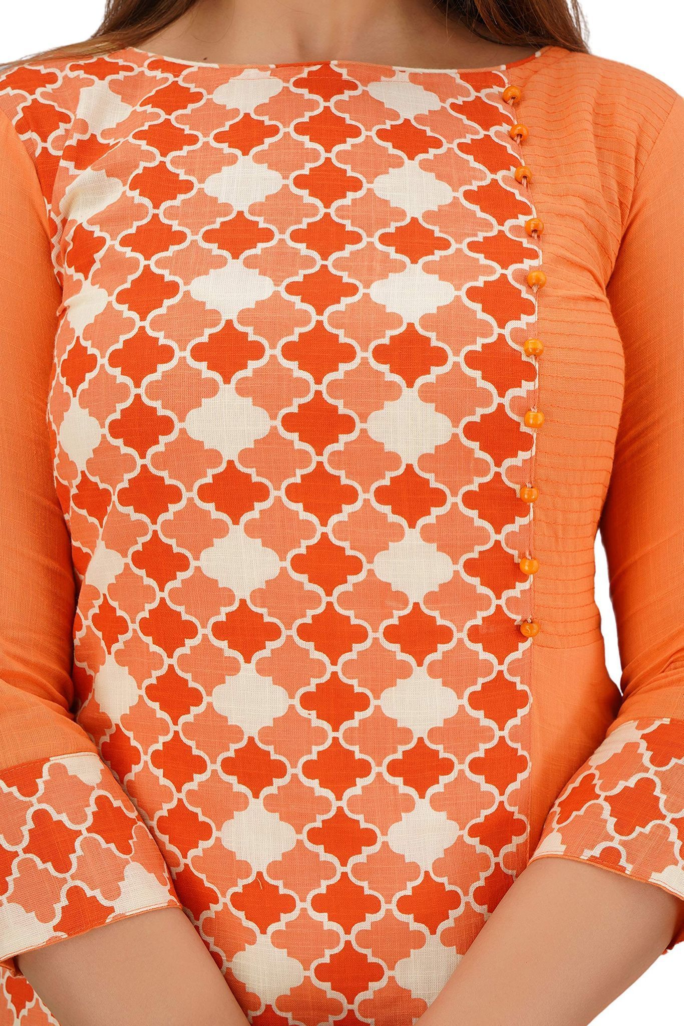 JAIPURETHNICWEAVES Women's Cotton Slub Geometric Printed Straight Kurta