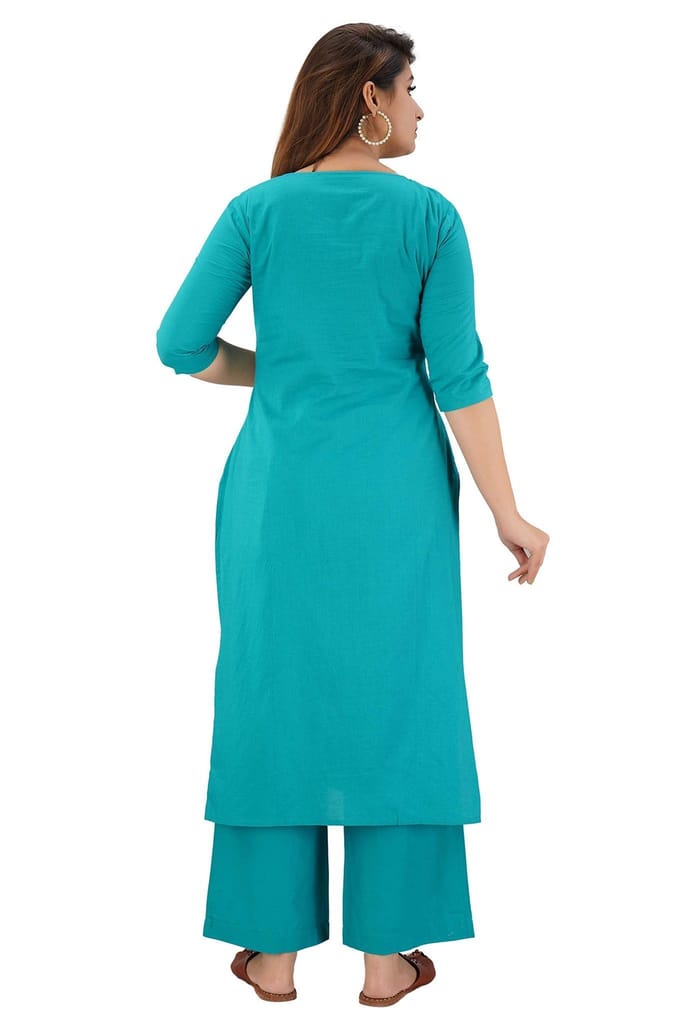 JAIPURETHNICWEAVES Women's Cotton Cambric Embroidered Straight Kurta & Palazzo Set