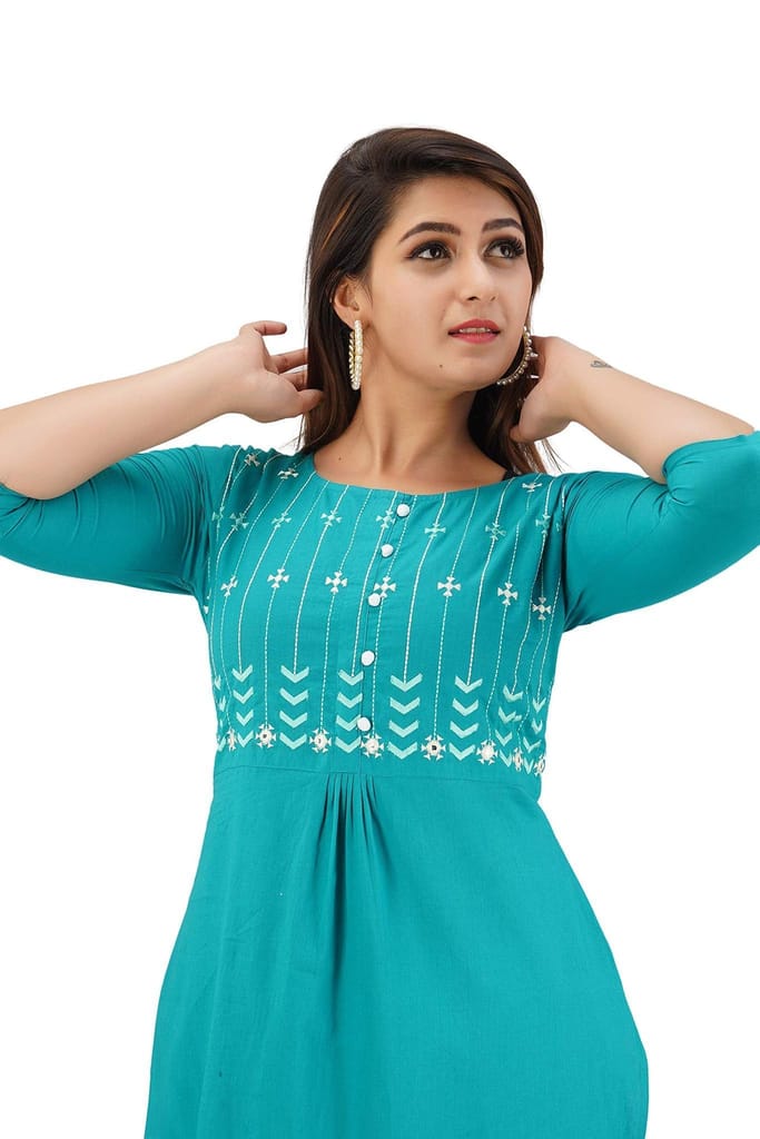 JAIPURETHNICWEAVES Women's Cotton Cambric Embroidered Straight Kurta & Palazzo Set