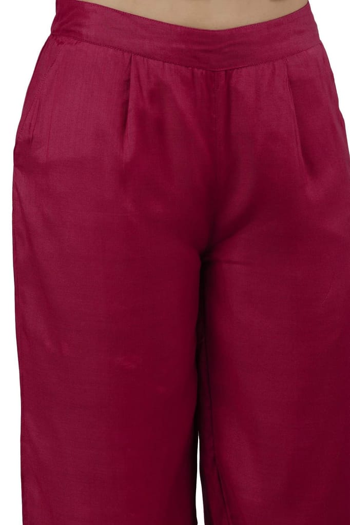 JAIPURETHNICWEAVES Women's Blend, Rayon Straight Kurta Palazzo Dupatta Set (242ANKPD4041PK_Beige And Red)