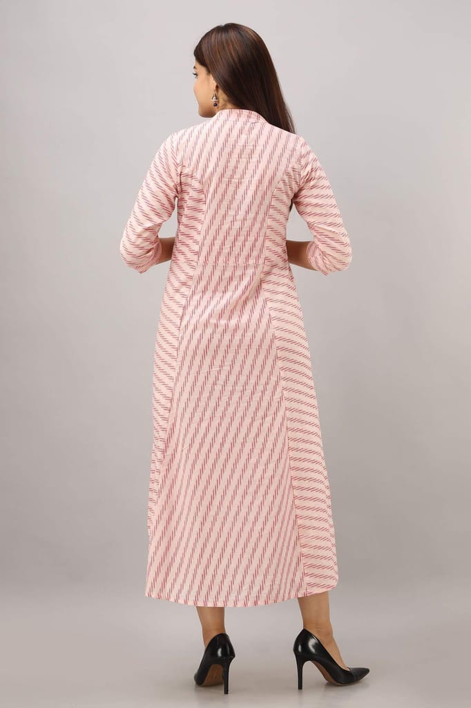 JAIPURETHNICWEAVES Women's Cotton Striped Printed A-Line Kurta (Pink)