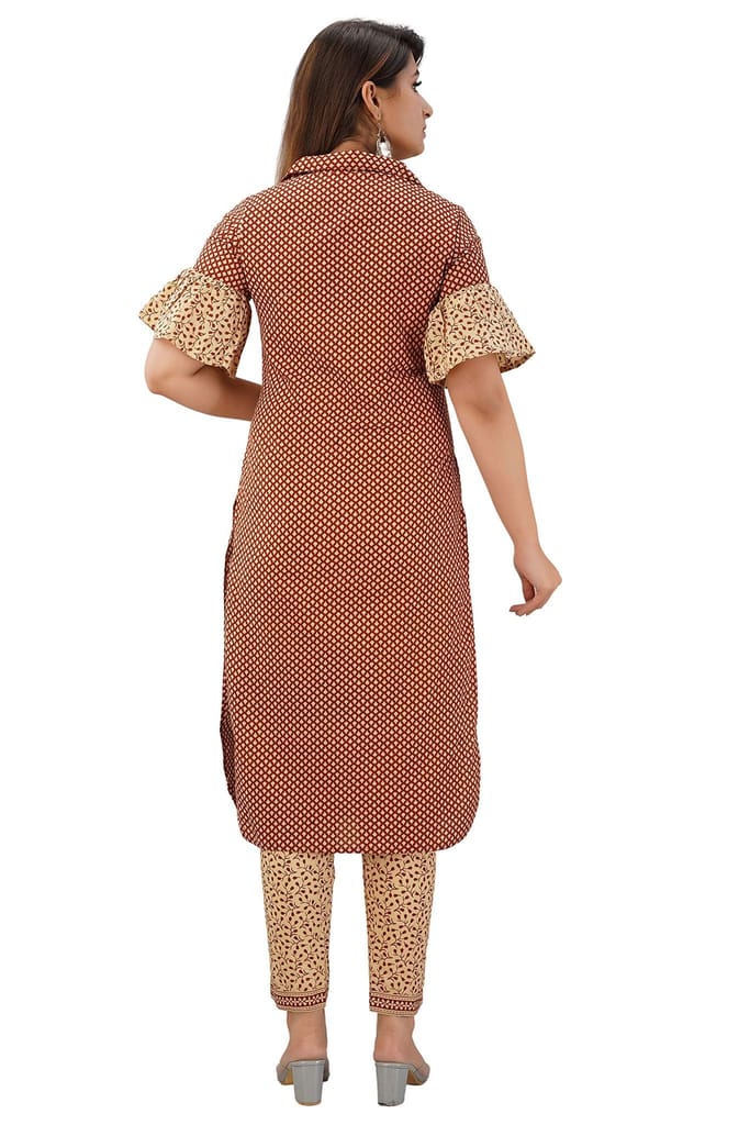 JAIPURETHNICWEAVES Women's Cotton Cambric Buti Printed Straight Kurta & Pant Set