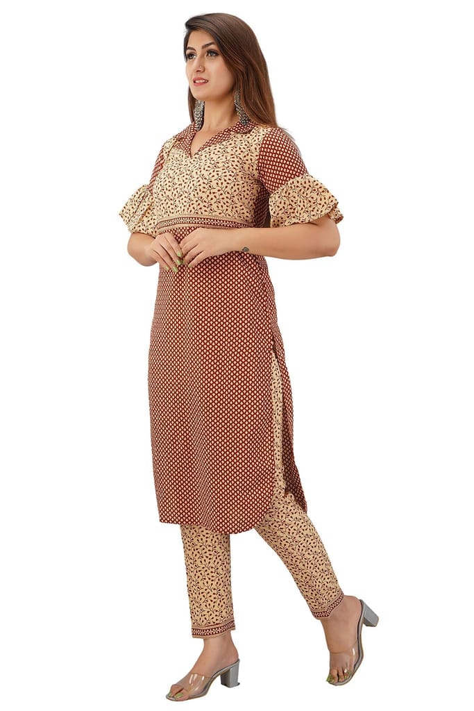 JAIPURETHNICWEAVES Women's Cotton Cambric Buti Printed Straight Kurta & Pant Set