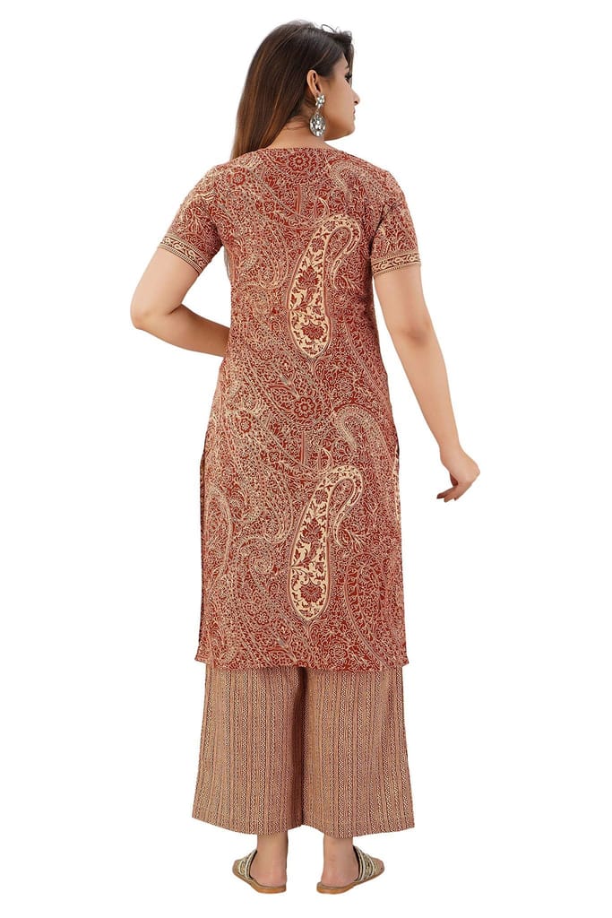 JAIPURETHNICWEAVES Women's Cotton Cambric Paisley Printed Straight Kurta & Palazzo Set