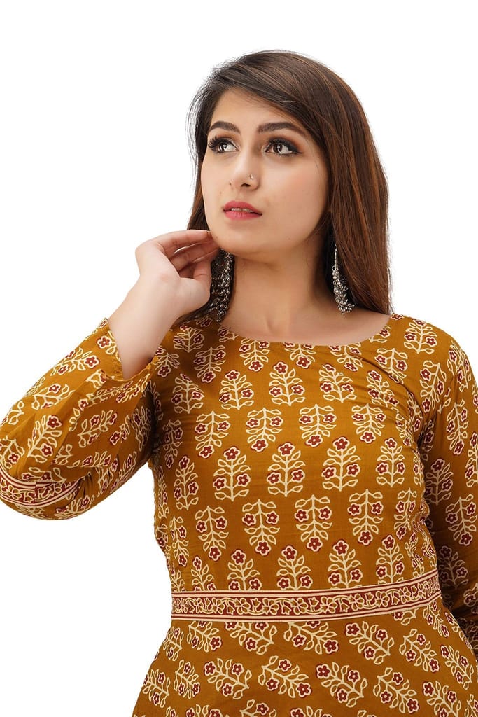 JAIPURETHNICWEAVES Women's Cotton Cambric Floral Printed A-Line Kurta & Dhoti Set