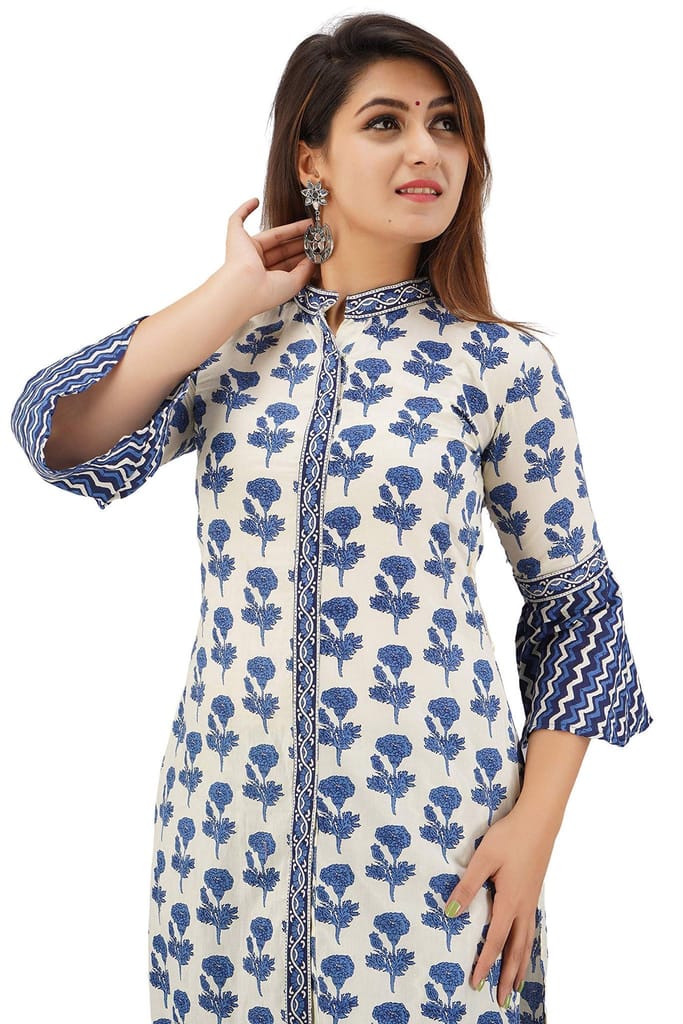 JAIPURETHNICWEAVES Women's Cotton Cambric Floral Printed Straight Kurta & Palazzo Set