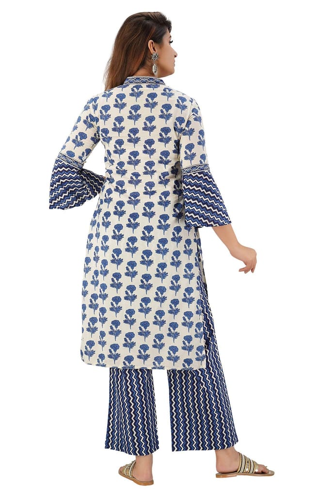 JAIPURETHNICWEAVES Women's Cotton Cambric Floral Printed Straight Kurta & Palazzo Set