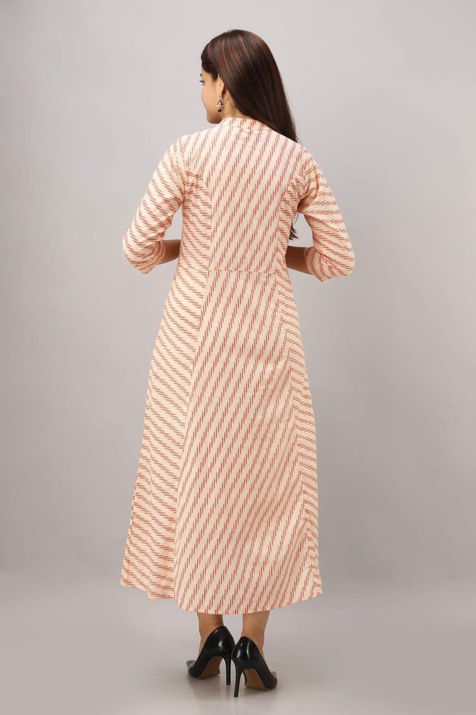 JAIPURETHNICWEAVES Women's Cotton Striped Printed A-Line Kurta (Orange)