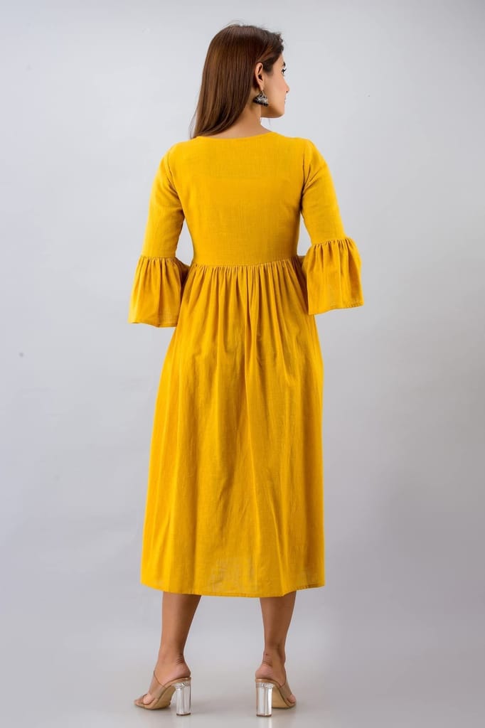 JAIPURETHNICWEAVESWomens Cotton Blend Embroidered Anarkali Kurta (Yellow)