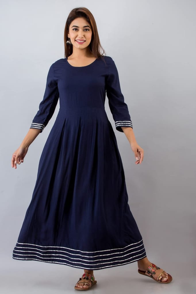 JAIPURETHNICWEAVES Womens Rayon Solid Anarkali Kurta Dupatta (Navy)