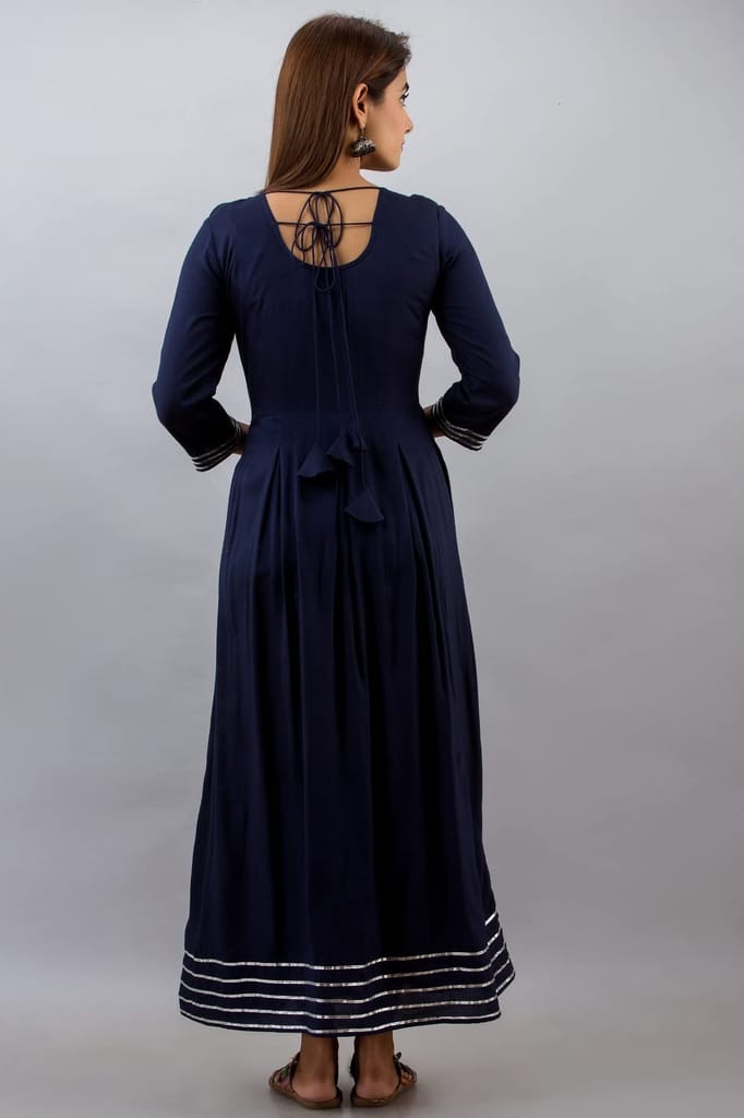 JAIPURETHNICWEAVES Womens Rayon Solid Anarkali Kurta Dupatta (Navy)