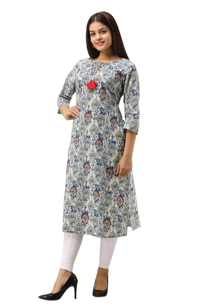 JAIPURETHNICWEAVES Women's Cotton Floral Printed Straight Kurta