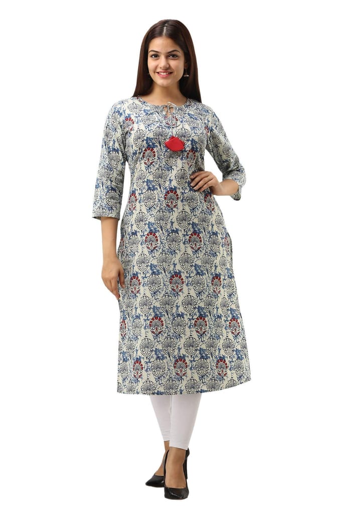 JAIPURETHNICWEAVES Women's Cotton Floral Printed Straight Kurta