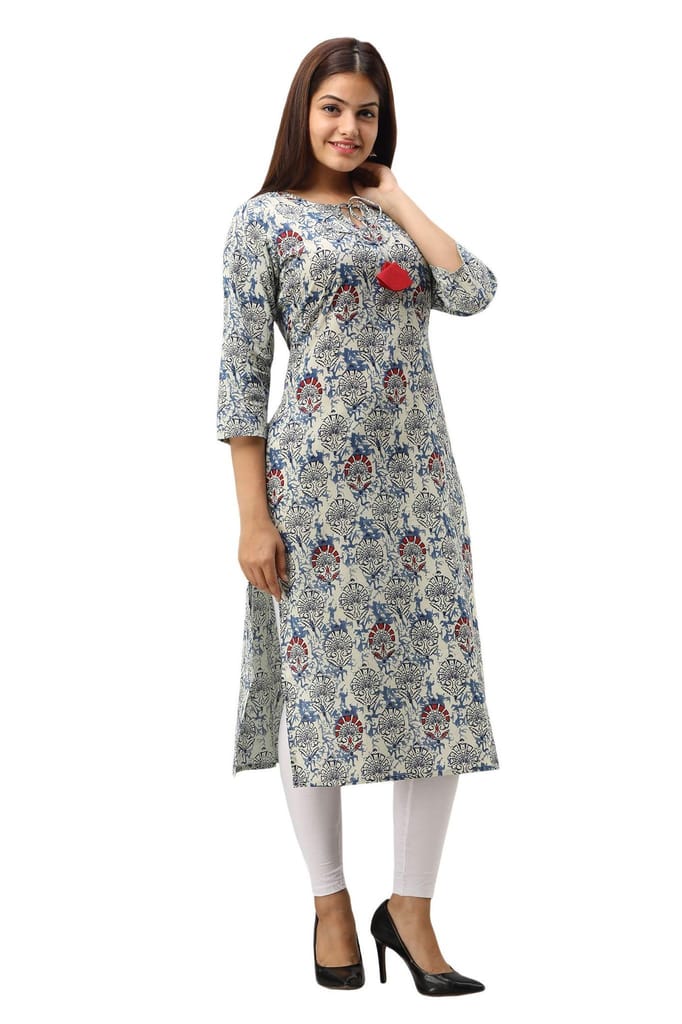 JAIPURETHNICWEAVES Women's Cotton Floral Printed Straight Kurta