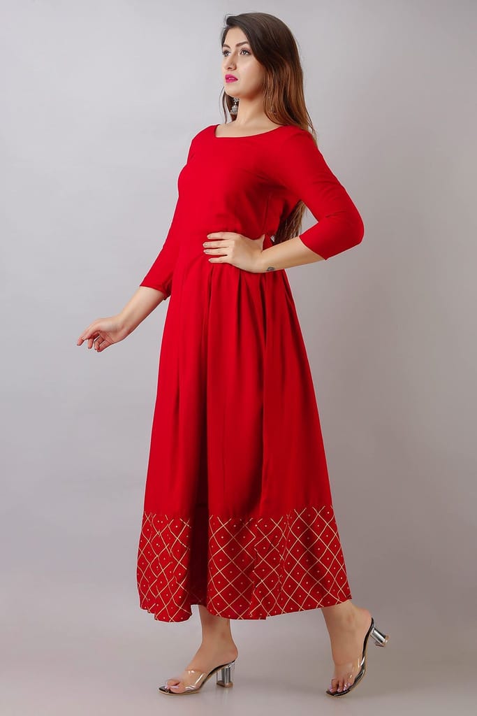 JAIPURETHNICWEAVES Womens Rayon Solid Anarkali Kurta Dupatta (Red)