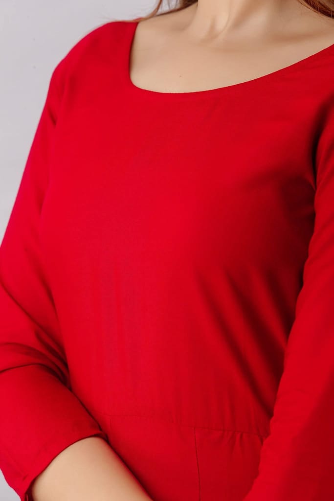 JAIPURETHNICWEAVES Womens Rayon Solid Anarkali Kurta Dupatta (Red)