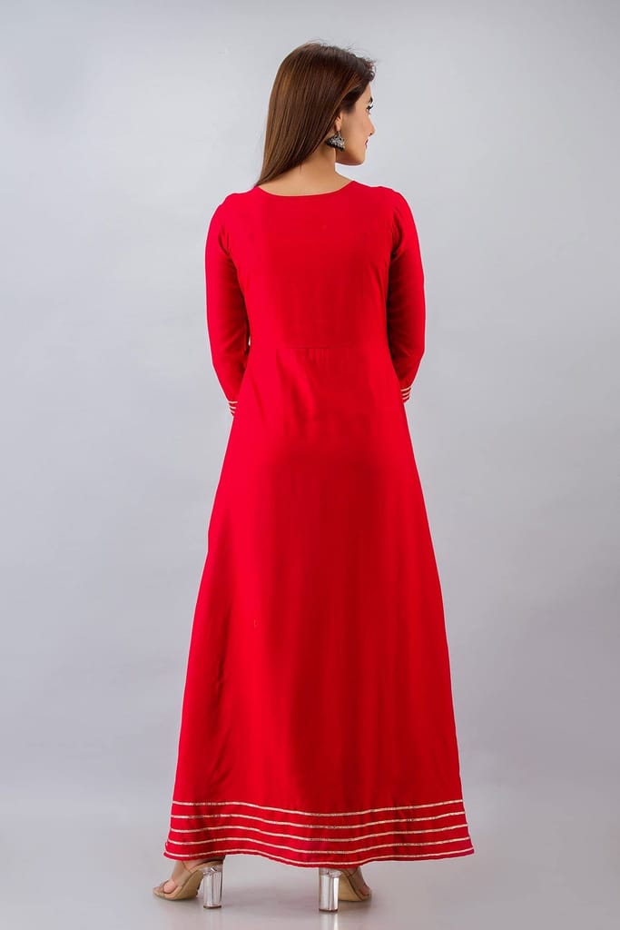 JAIPURETHNICWEAVES Womens Rayon Solid Anarkali Kurta Dupatta (Red)