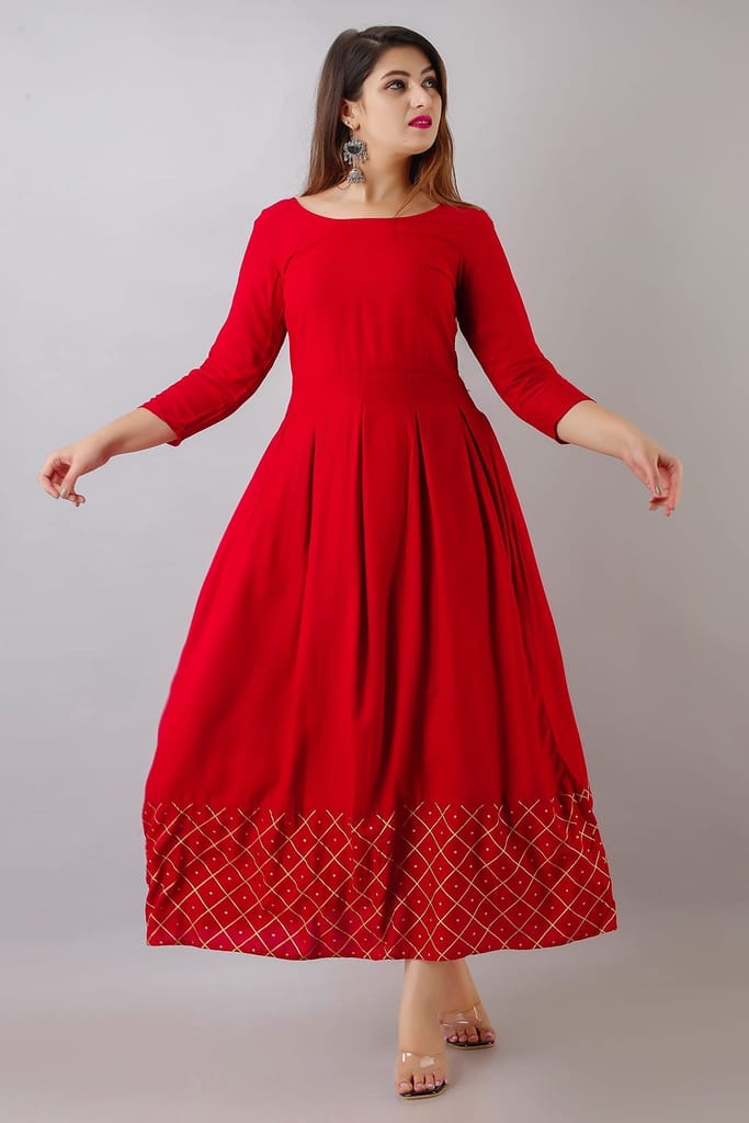 JAIPURETHNICWEAVES Womens Rayon Solid Anarkali Kurta Dupatta (Red)