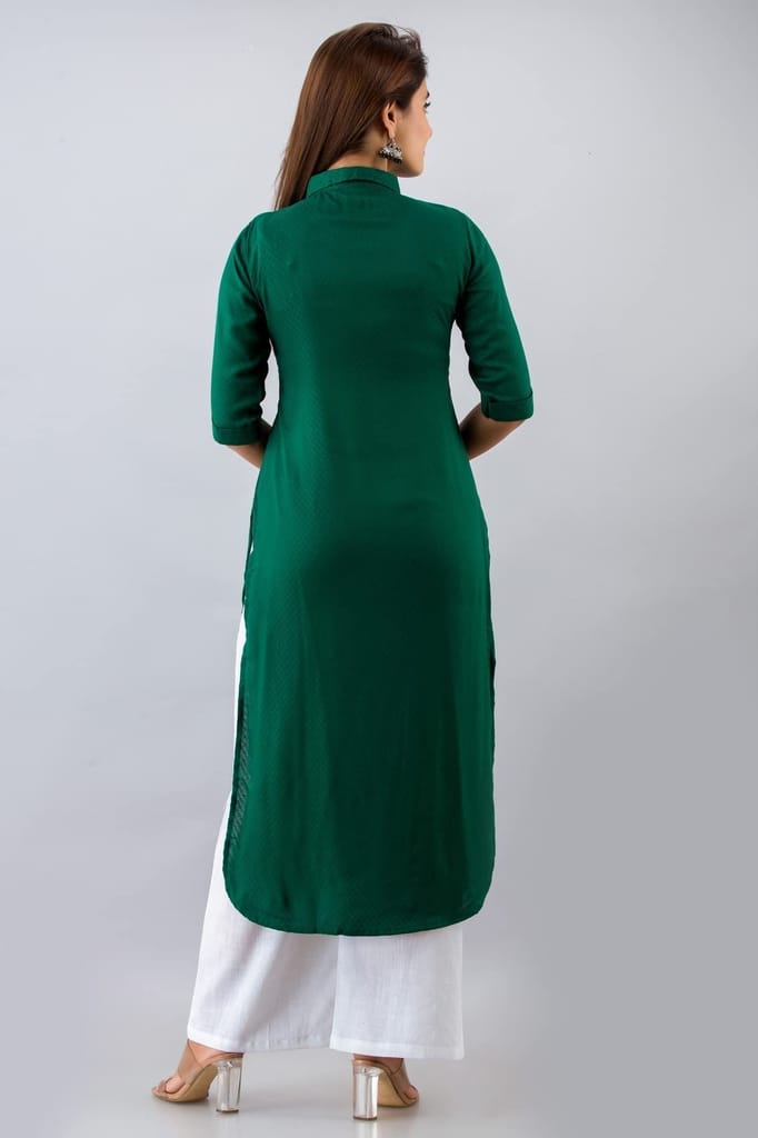 JAIPURETHNICWEAVESWomens Rayon Blend Solid Straight Kurta (Green)