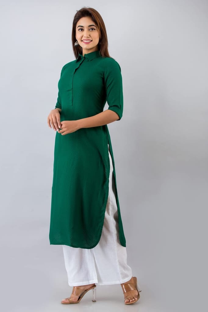 JAIPURETHNICWEAVESWomens Rayon Blend Solid Straight Kurta (Green)
