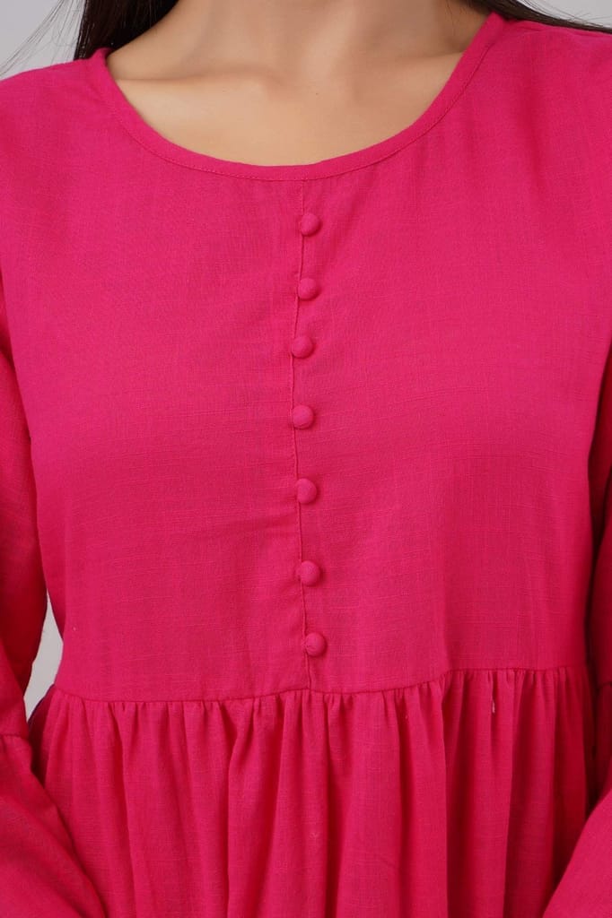 JAIPURETHNICWEAVESWomen's Cotton Slub Solid Flared Tunic (Pink)