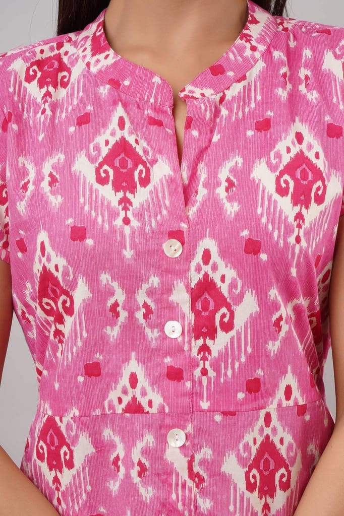 JAIPURETHNICWEAVES Women's Cotton Cambric Ikat Print A-Line Kurta