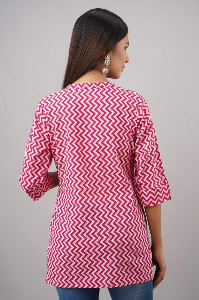 JAIPURETHNICWEAVES Women's Cotton Cambric Block Print Straight Tunic (Pink)