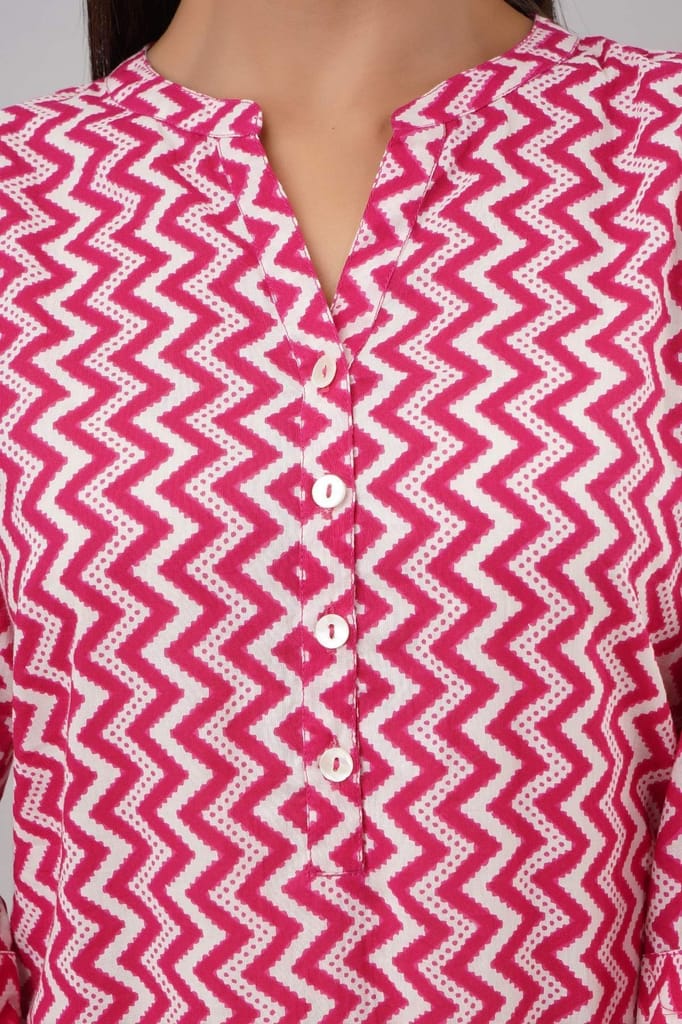 JAIPURETHNICWEAVES Women's Cotton Cambric Block Print Straight Tunic (Pink)