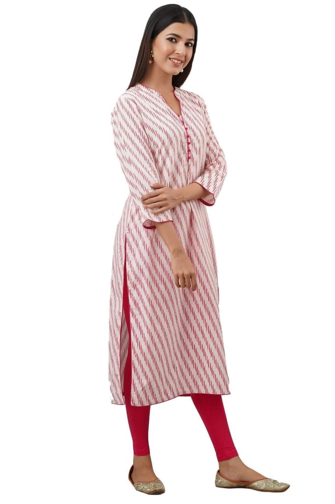 JAIPURETHNICWEAVES Women's Cotton Cambric Lehriya Print Straight Kurta