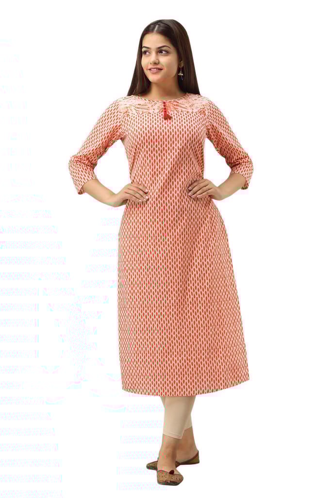 JAIPURETHNICWEAVES Women's Cotton Printed Straight Kurta