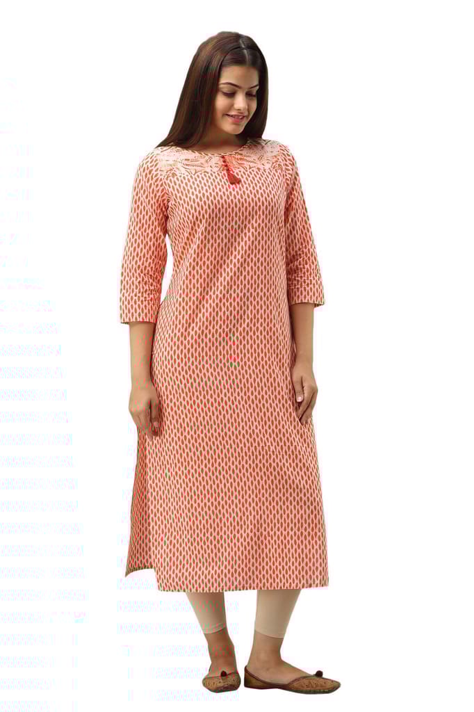 JAIPURETHNICWEAVES Women's Cotton Printed Straight Kurta
