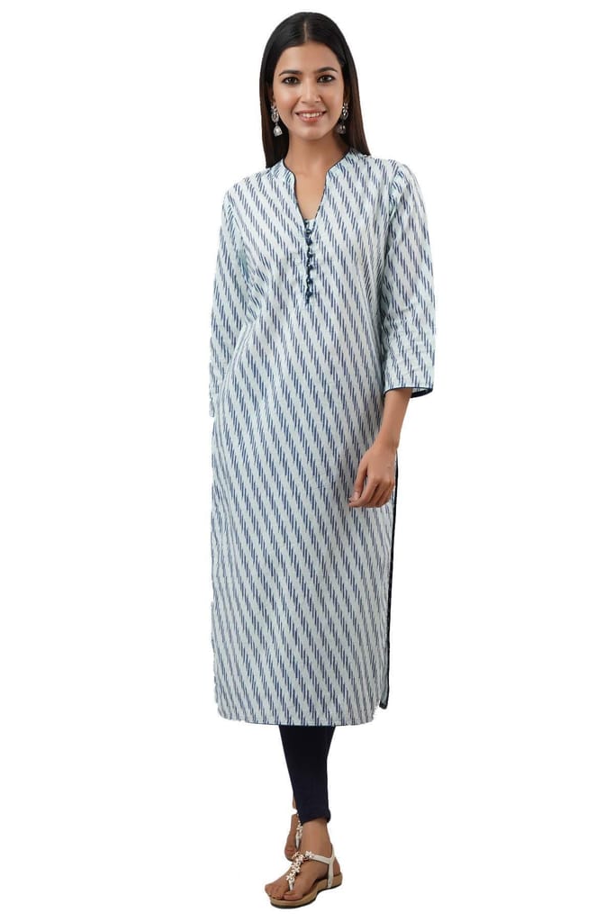 JAIPURETHNICWEAVES Women's Cotton Cambric Lehriya Print Straight Kurta