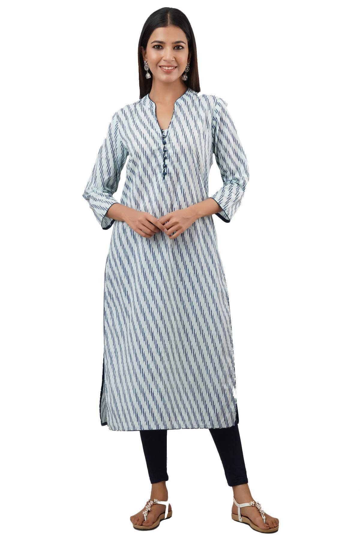 JAIPURETHNICWEAVES Women's Cotton Cambric Lehriya Print Straight Kurta