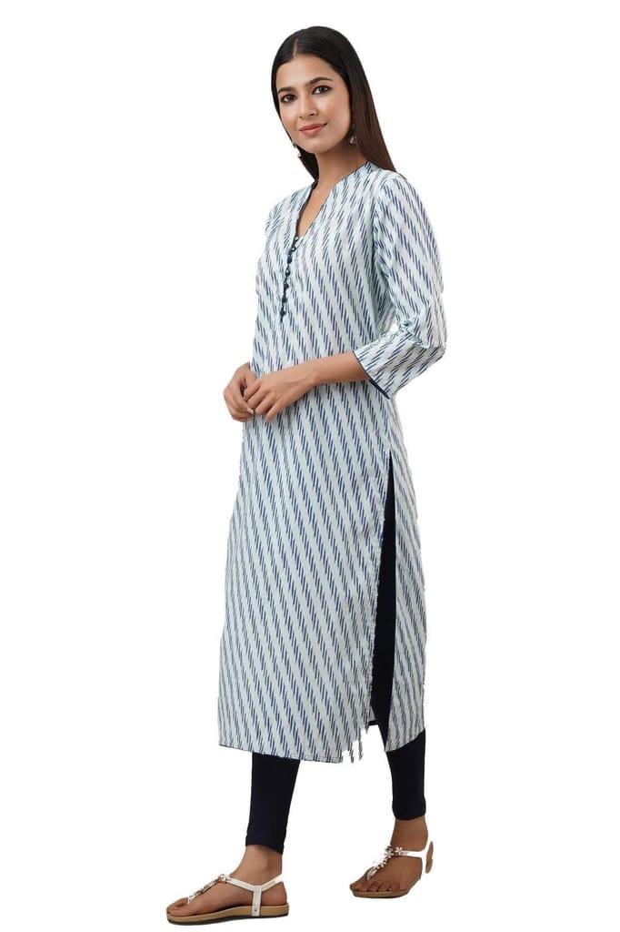 JAIPURETHNICWEAVES Women's Cotton Cambric Lehriya Print Straight Kurta